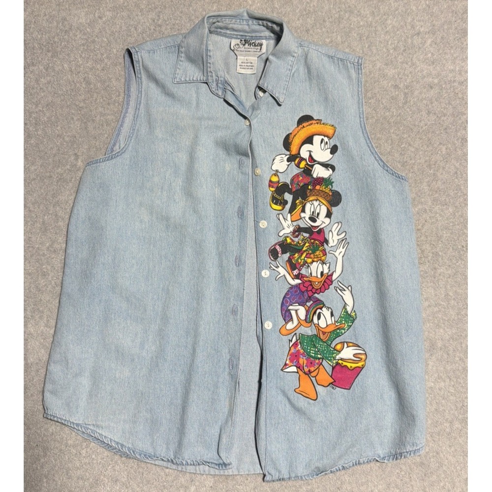 Vintage Mickey Unlimited Jerry Leigh Denim Top Women Large Screenprint